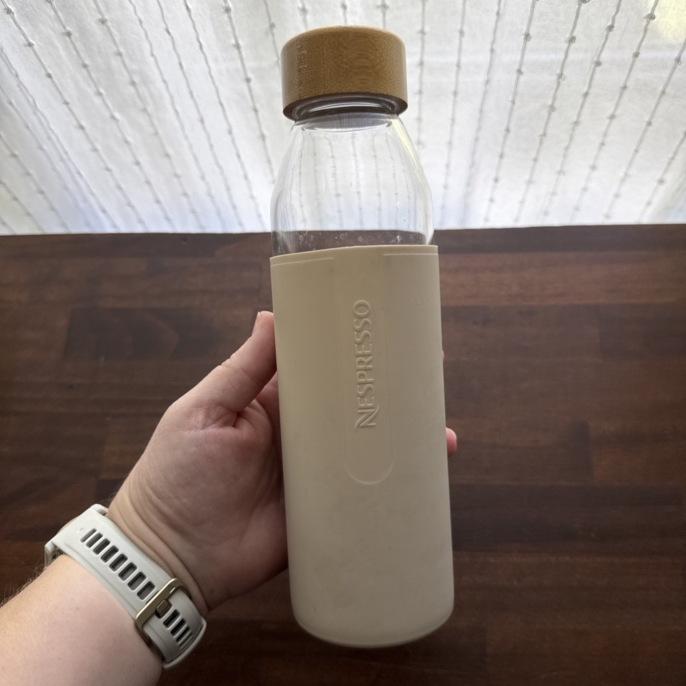 Nespresso 500ml Glass & Bamboo Water Bottle w/ Silicone Sleeve (2021)
